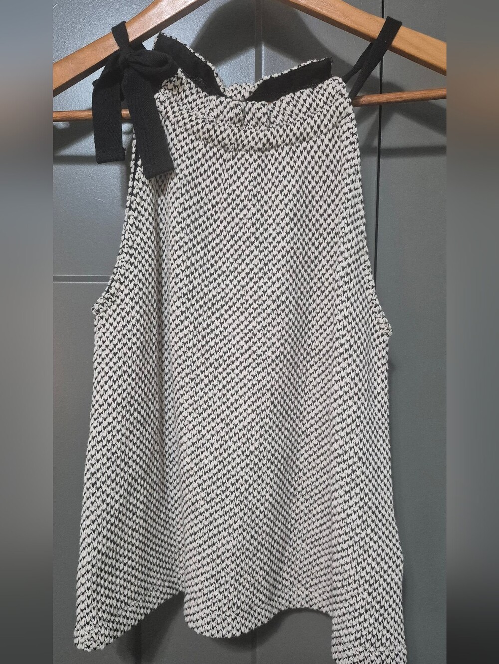 Madewell Knit Tie Shoulder Sleeveless Top XS Black White Cotton Blend - Picture 2 of 6